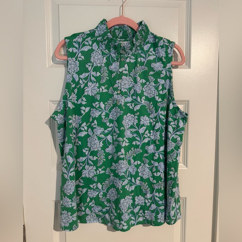 J. Jill Green Floral Sleeveless Blouse (NWT)